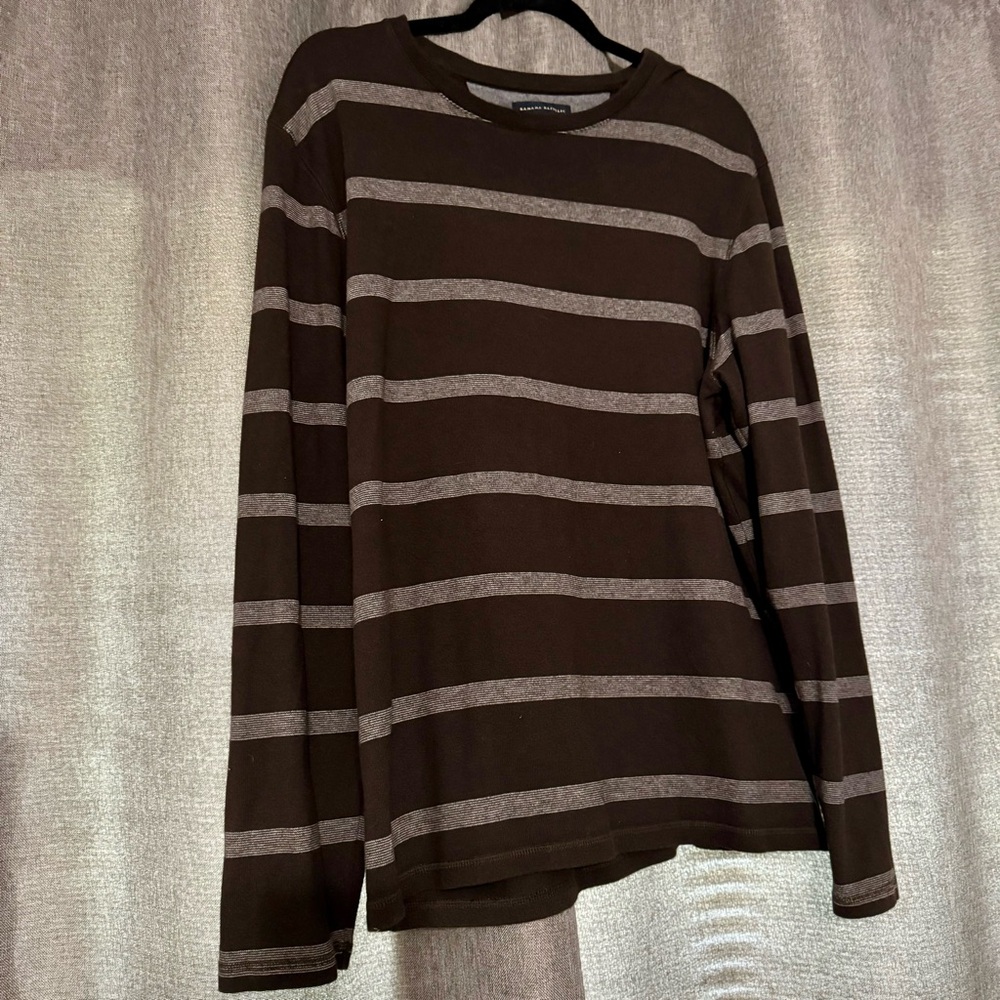 Banana Republic Men’s XL Crewneck Sweater Brown Beige Stripes 100% Cotton